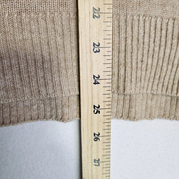 JCrew Cashmere Wool Sweater Women M Leather Elbow Patch V-Neck Quiet Luxury FLAW - Picture 13 of 13